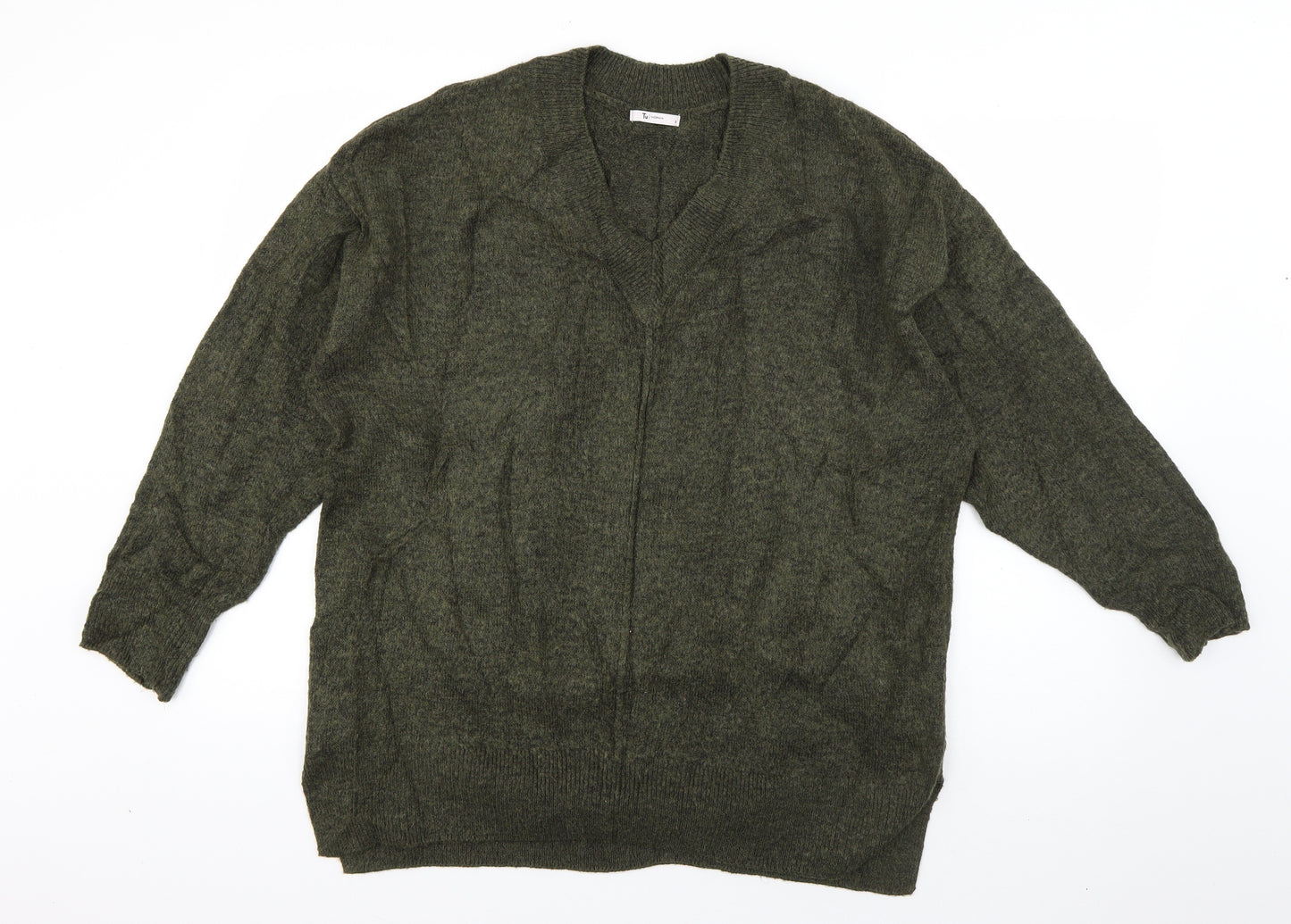 TU Womens Green V-Neck  Acrylic Pullover Jumper Size 18