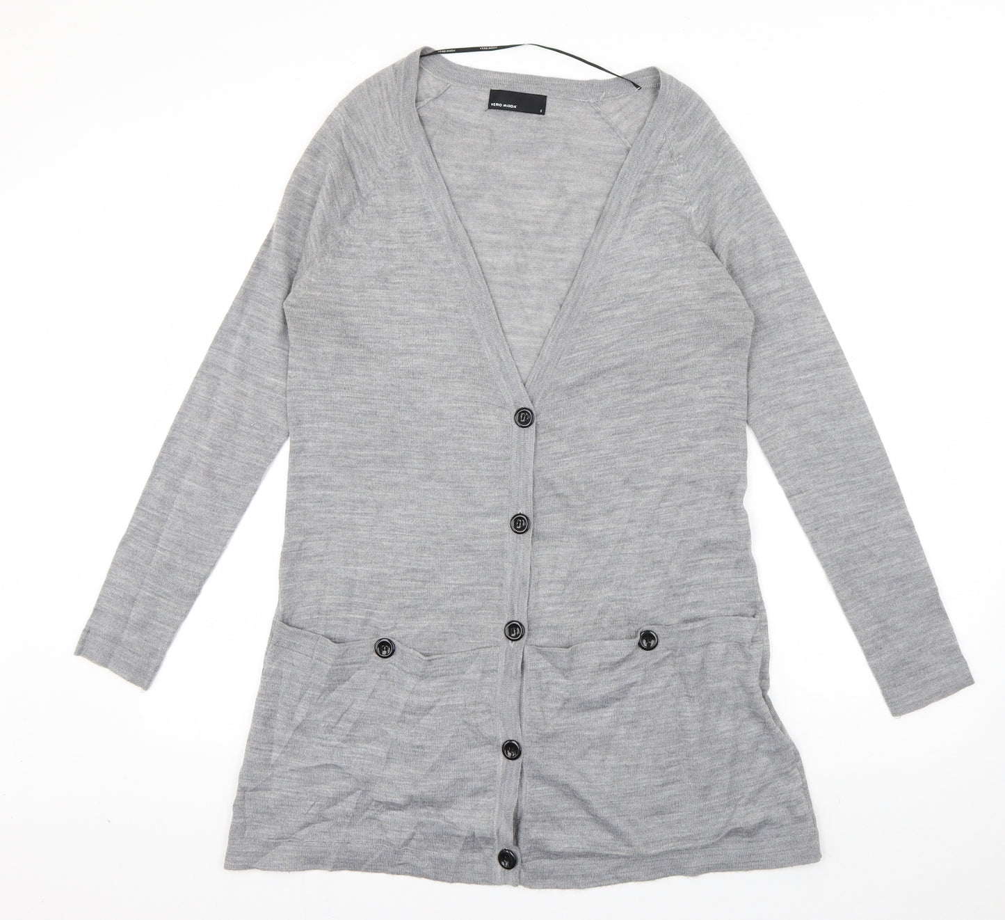 VERO MODA Womens Grey Round Neck  Acrylic Cardigan Jumper Size S