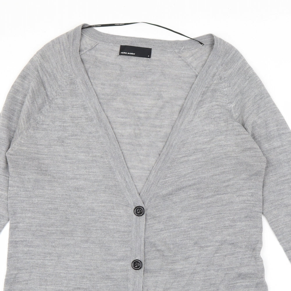 VERO MODA Womens Grey Round Neck  Acrylic Cardigan Jumper Size S