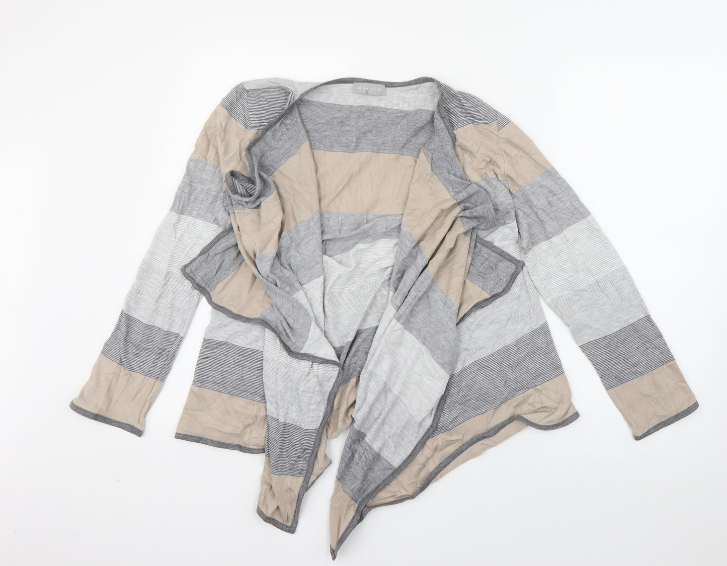 Per Una Womens Grey V-Neck Striped Polyester Cardigan Jumper Size 12