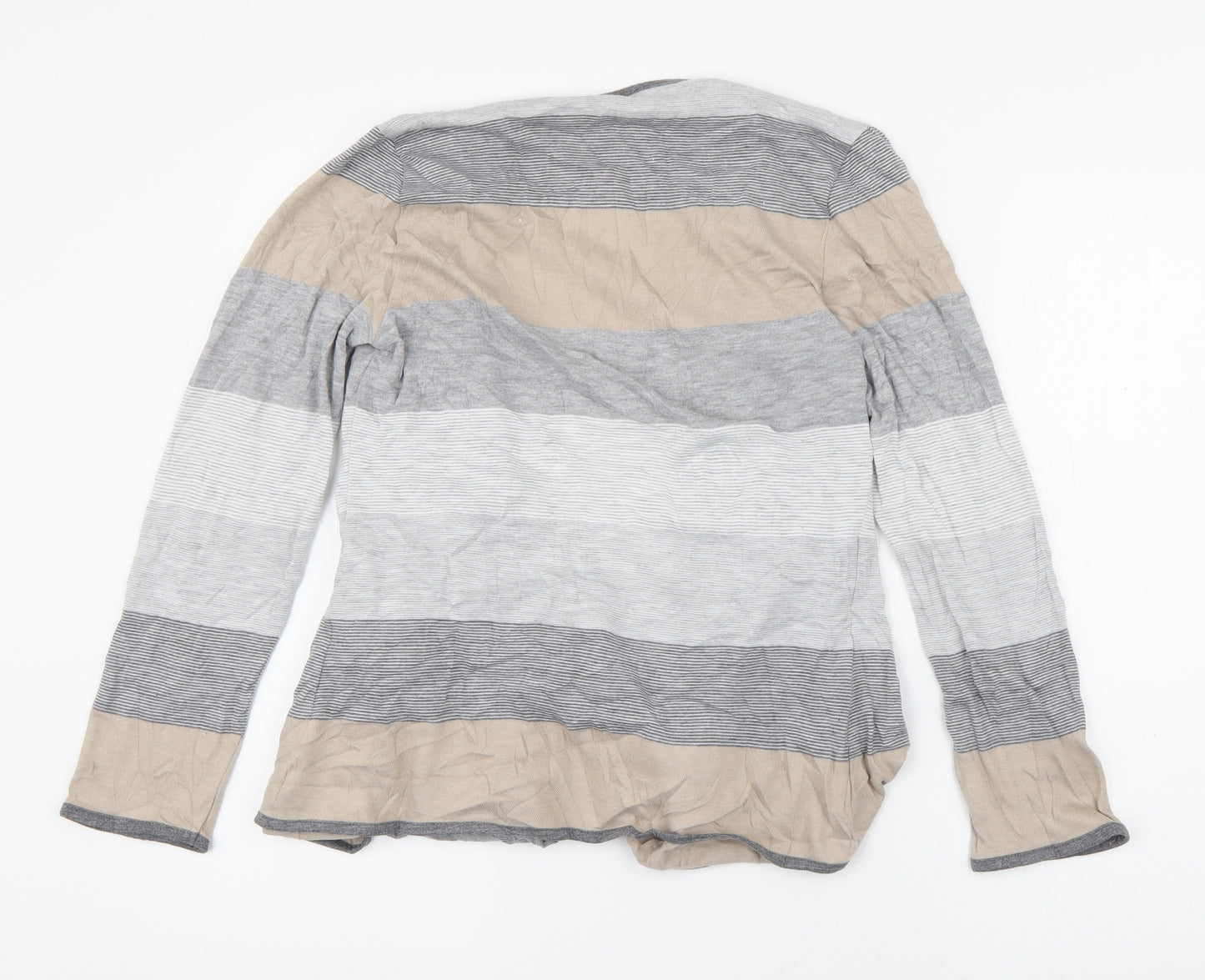 Per Una Womens Grey V-Neck Striped Polyester Cardigan Jumper Size 12