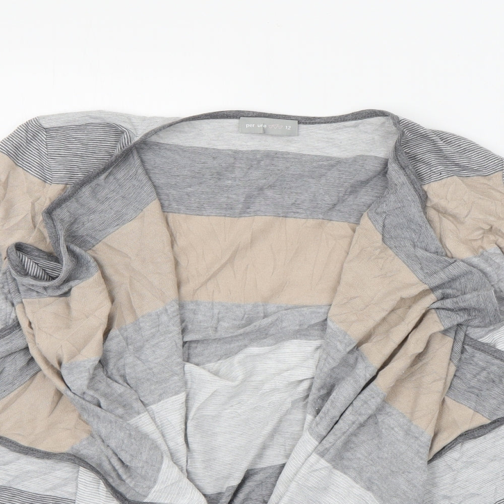 Per Una Womens Grey V-Neck Striped Polyester Cardigan Jumper Size 12