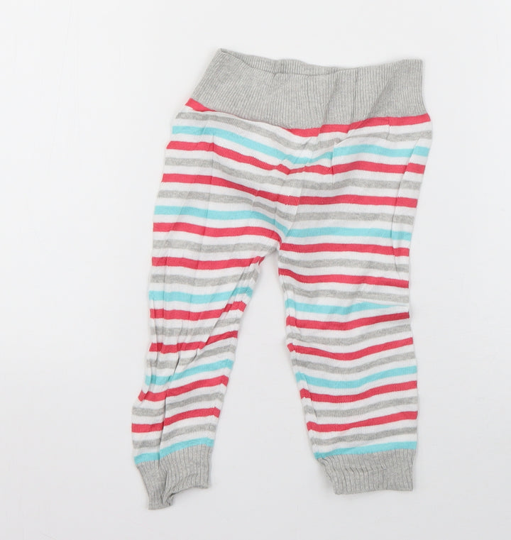 Toffyhouse Girls Multicoloured Striped Cotton Jogger Trousers Size 6-9 Months