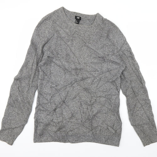 H&M Mens Grey Crew Neck  Acrylic Pullover Jumper Size S