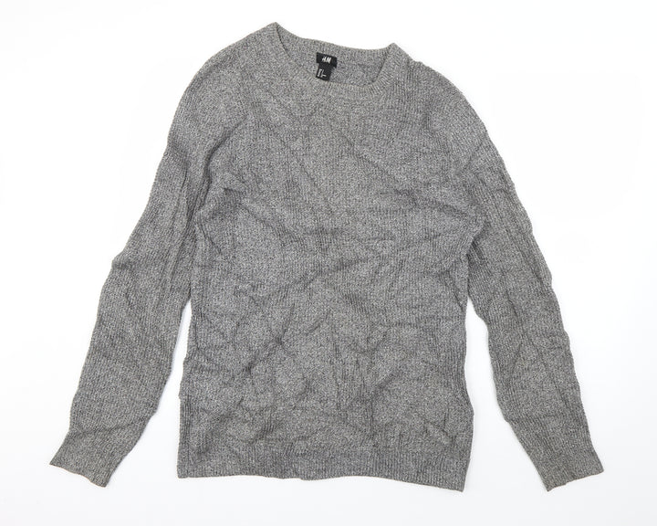H&M Mens Grey Crew Neck Acrylic Pullover Jumper Size S