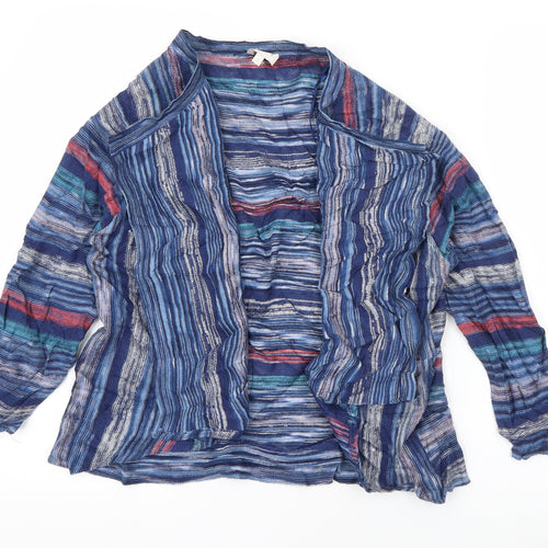 East  Womens Blue V-Neck Striped Polyester Cardigan Jumper Size S