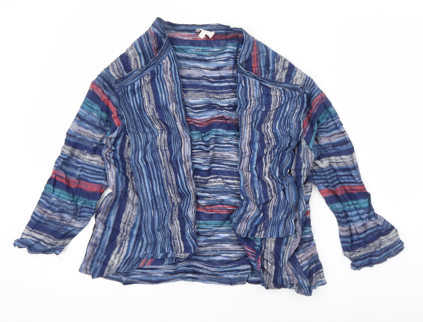East  Womens Blue V-Neck Striped Polyester Cardigan Jumper Size S
