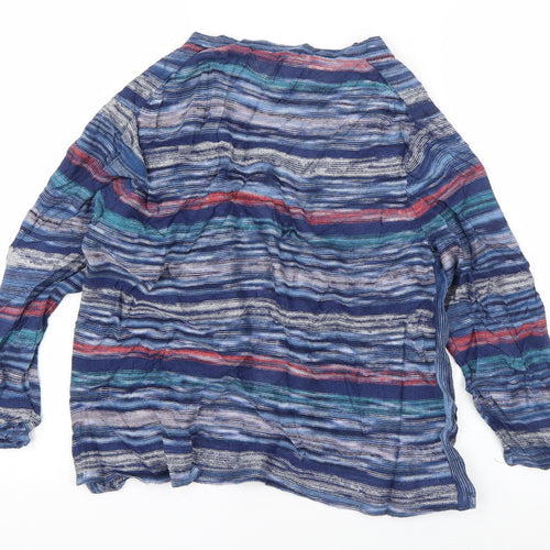 East  Womens Blue V-Neck Striped Polyester Cardigan Jumper Size S