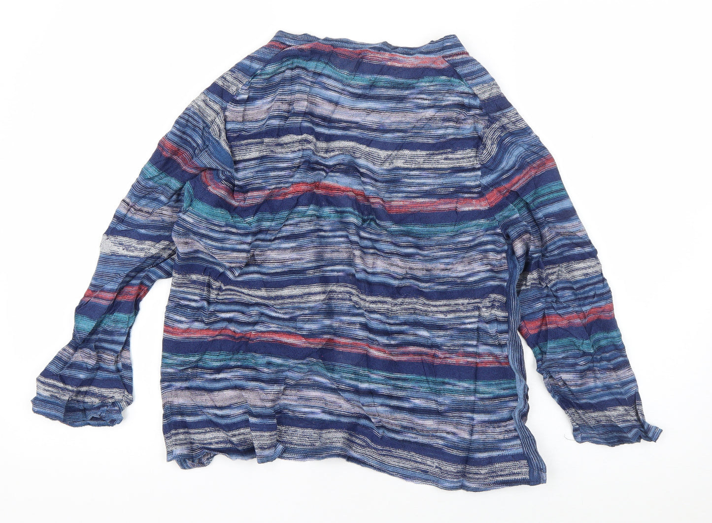East  Womens Blue V-Neck Striped Polyester Cardigan Jumper Size S