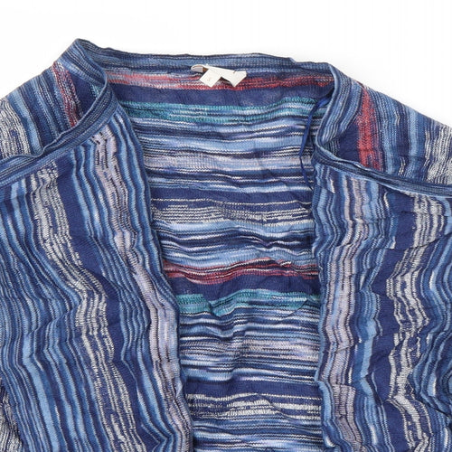 East  Womens Blue V-Neck Striped Polyester Cardigan Jumper Size S