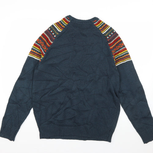 Cedar Wood State Mens Blue Round Neck Striped Polyester Pullover Jumper Size M