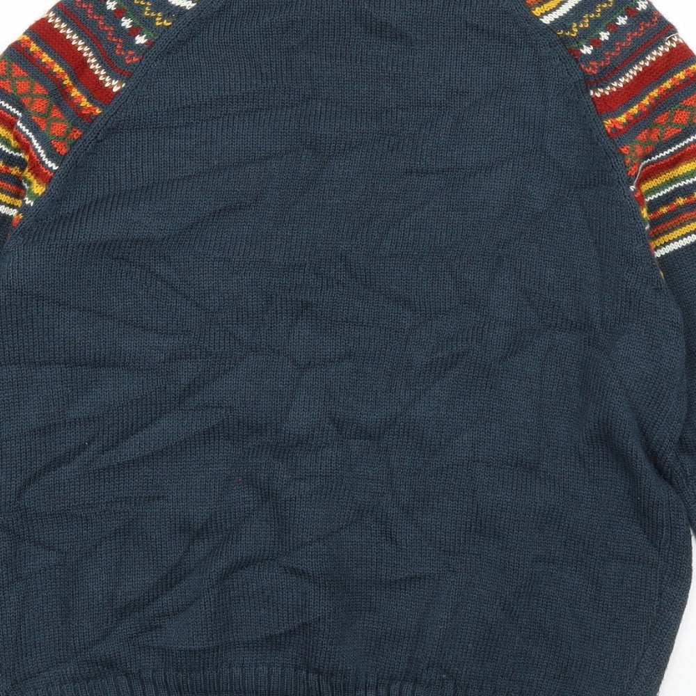 Cedar Wood State Mens Blue Round Neck Striped Polyester Pullover Jumper Size M