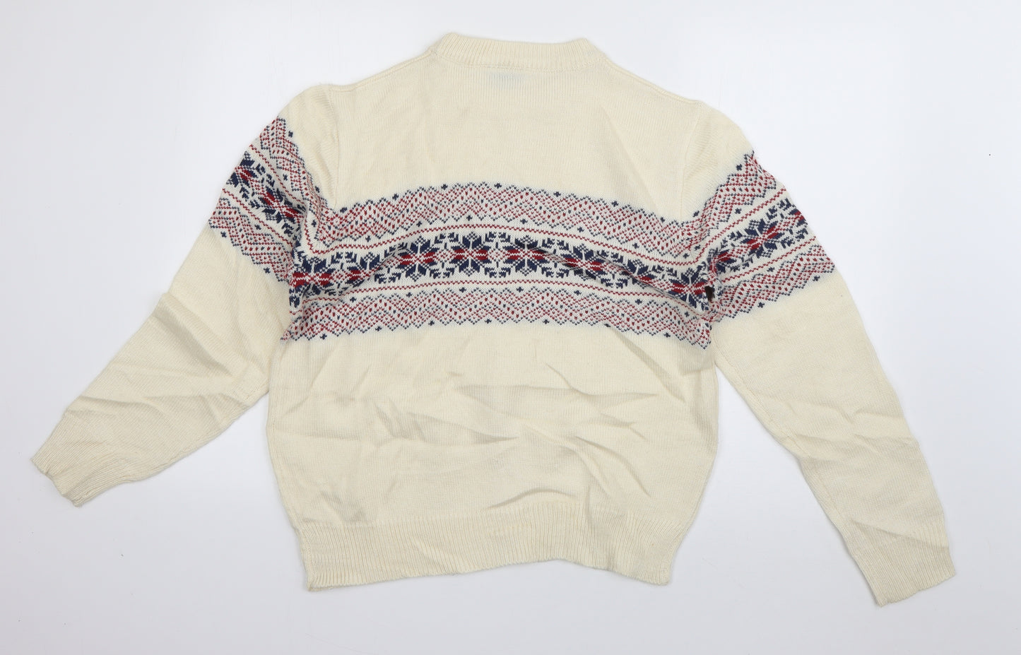 POP Mens Ivory Round Neck  Acrylic Pullover Jumper Size L