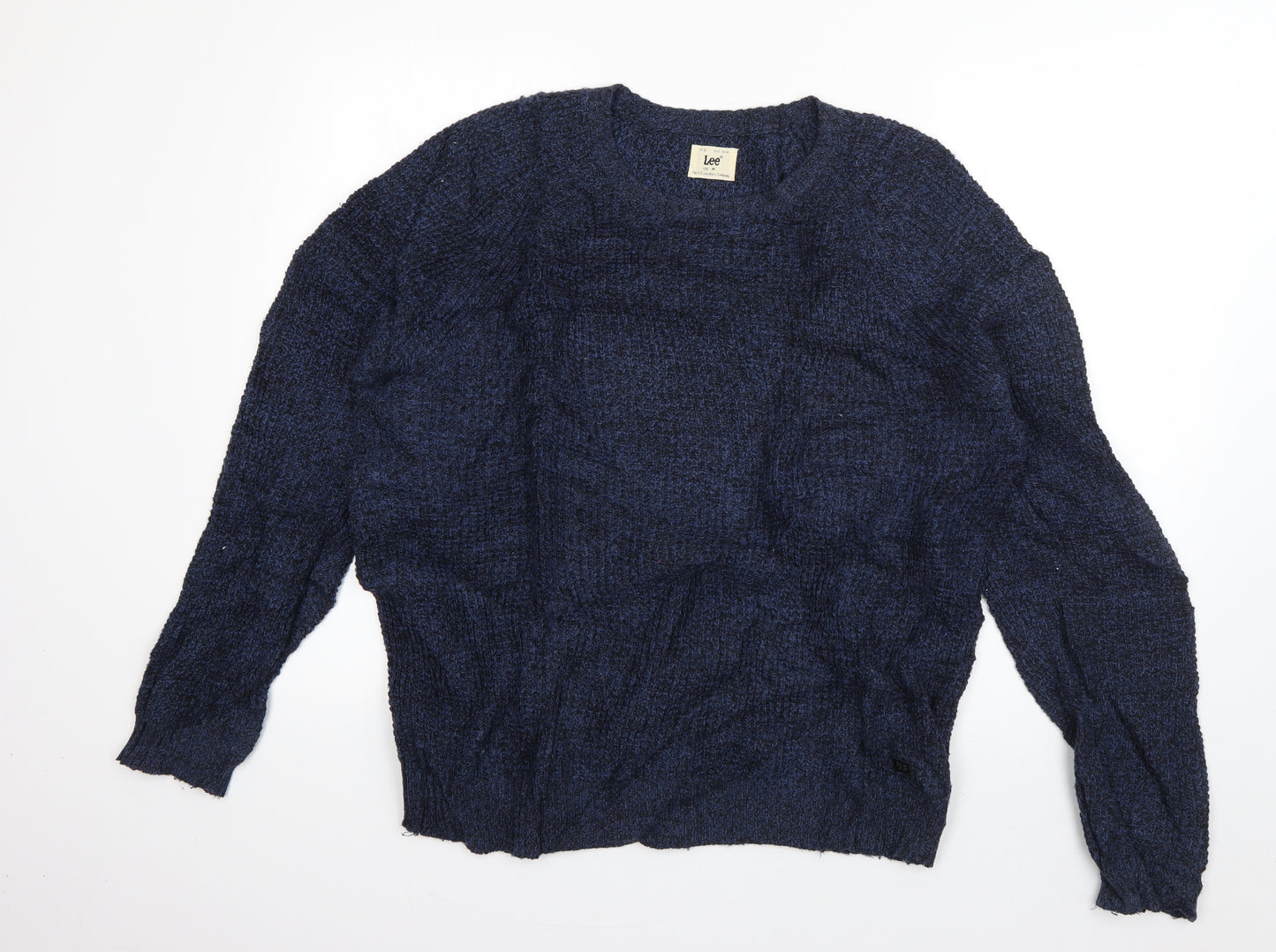 Lee Mens Blue Crew Neck  Acrylic Pullover Jumper Size M