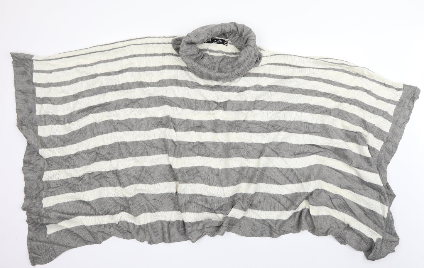 Principles Womens Grey Roll Neck Striped Acrylic Pullover Jumper One Size   - Poncho
