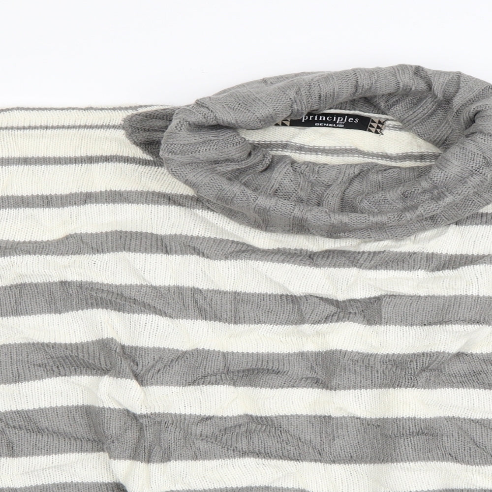 Principles Womens Grey Roll Neck Striped Acrylic Pullover Jumper One Size   - Poncho