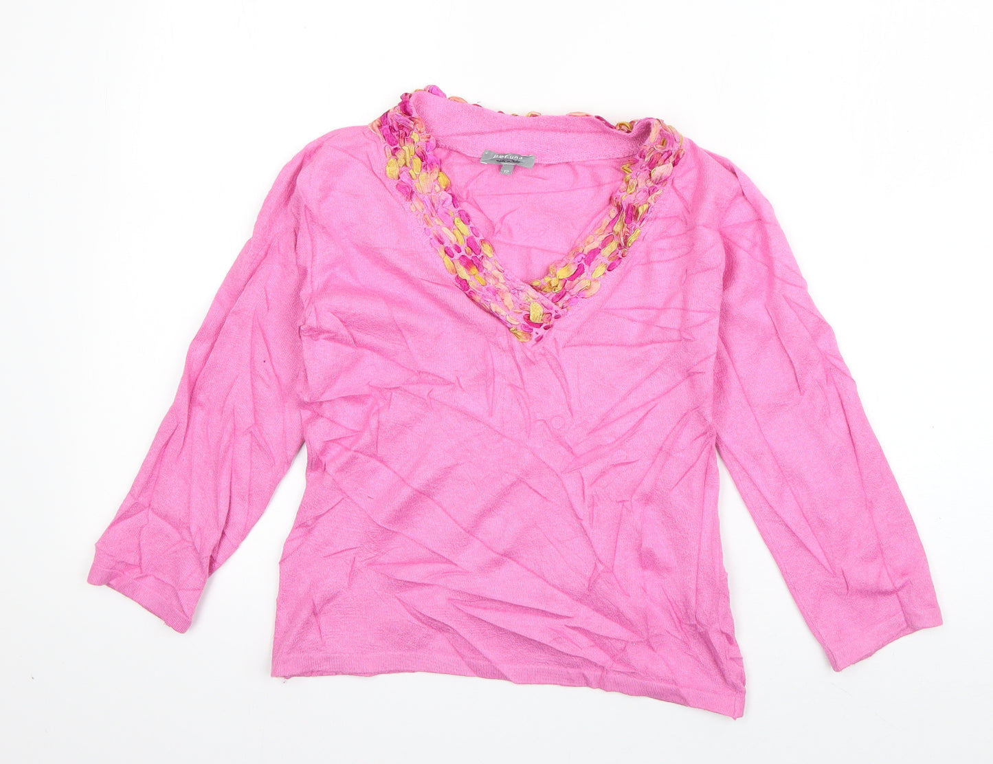 Per Una Womens Pink V-Neck  Viscose Pullover Jumper Size 12