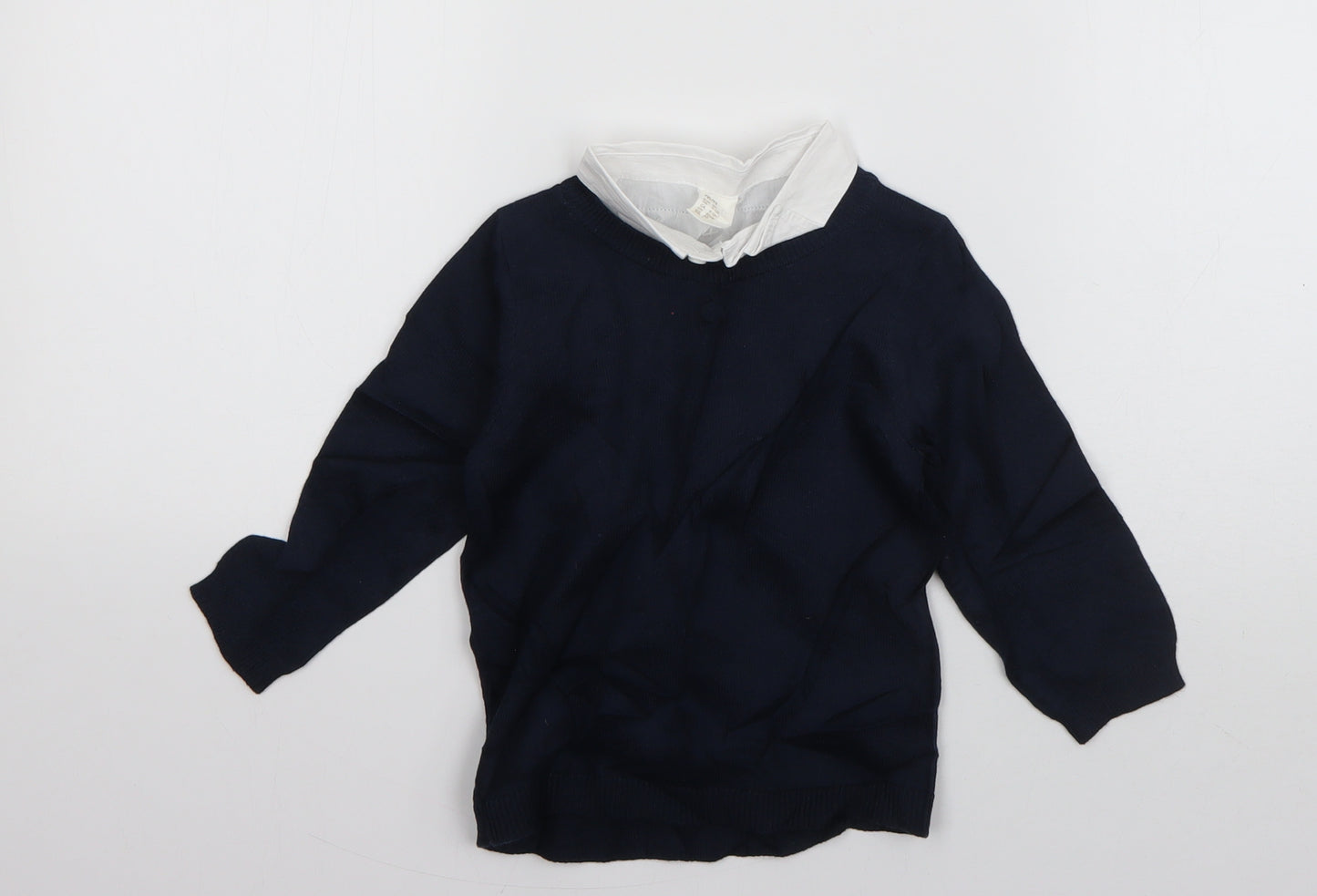 H&M Boys Blue Collared  Cotton Pullover Jumper Size 12 Years  Pullover