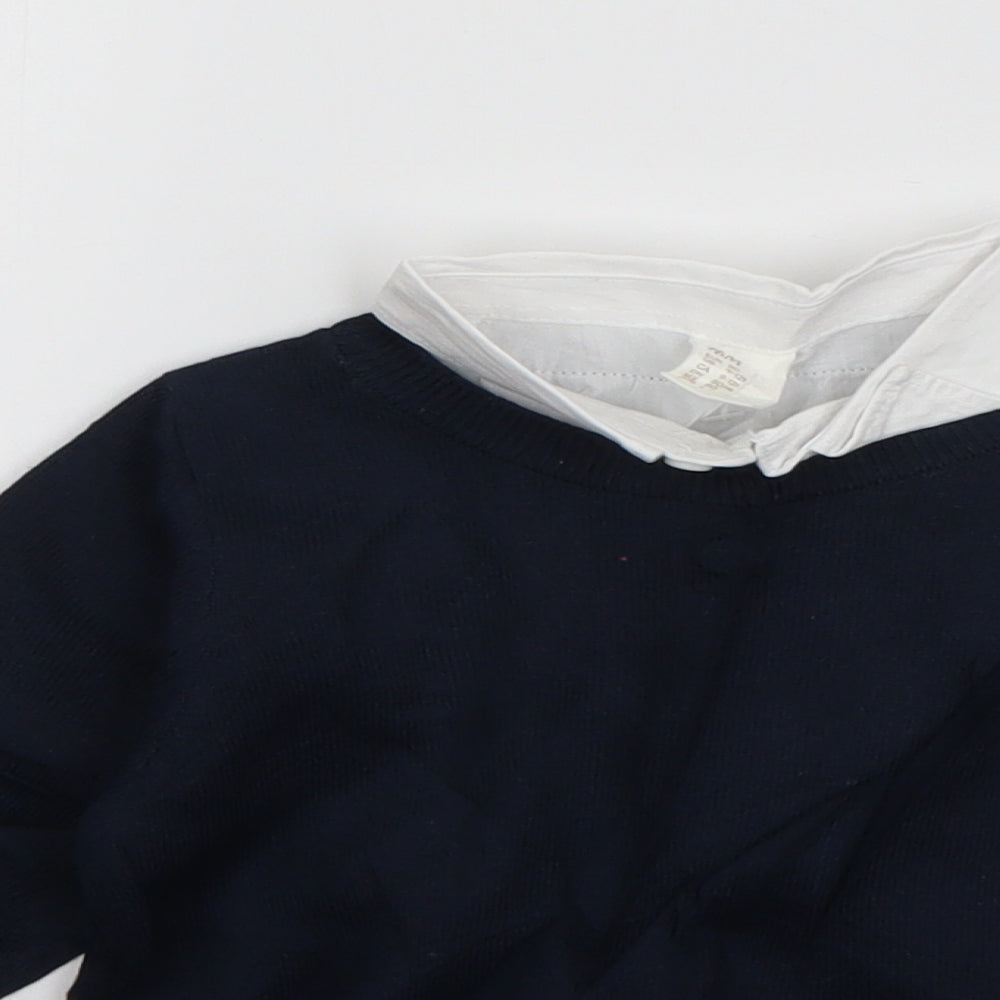 H&M Boys Blue Collared  Cotton Pullover Jumper Size 12 Years  Pullover