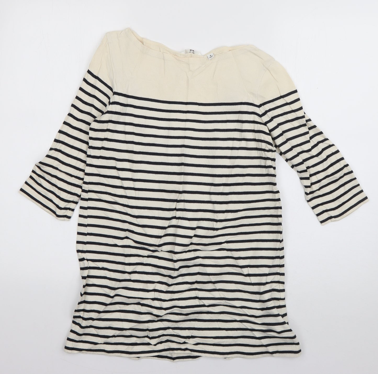 Uniqlo Womens Ivory Boat Neck Striped Cotton Pullover Jumper Size M