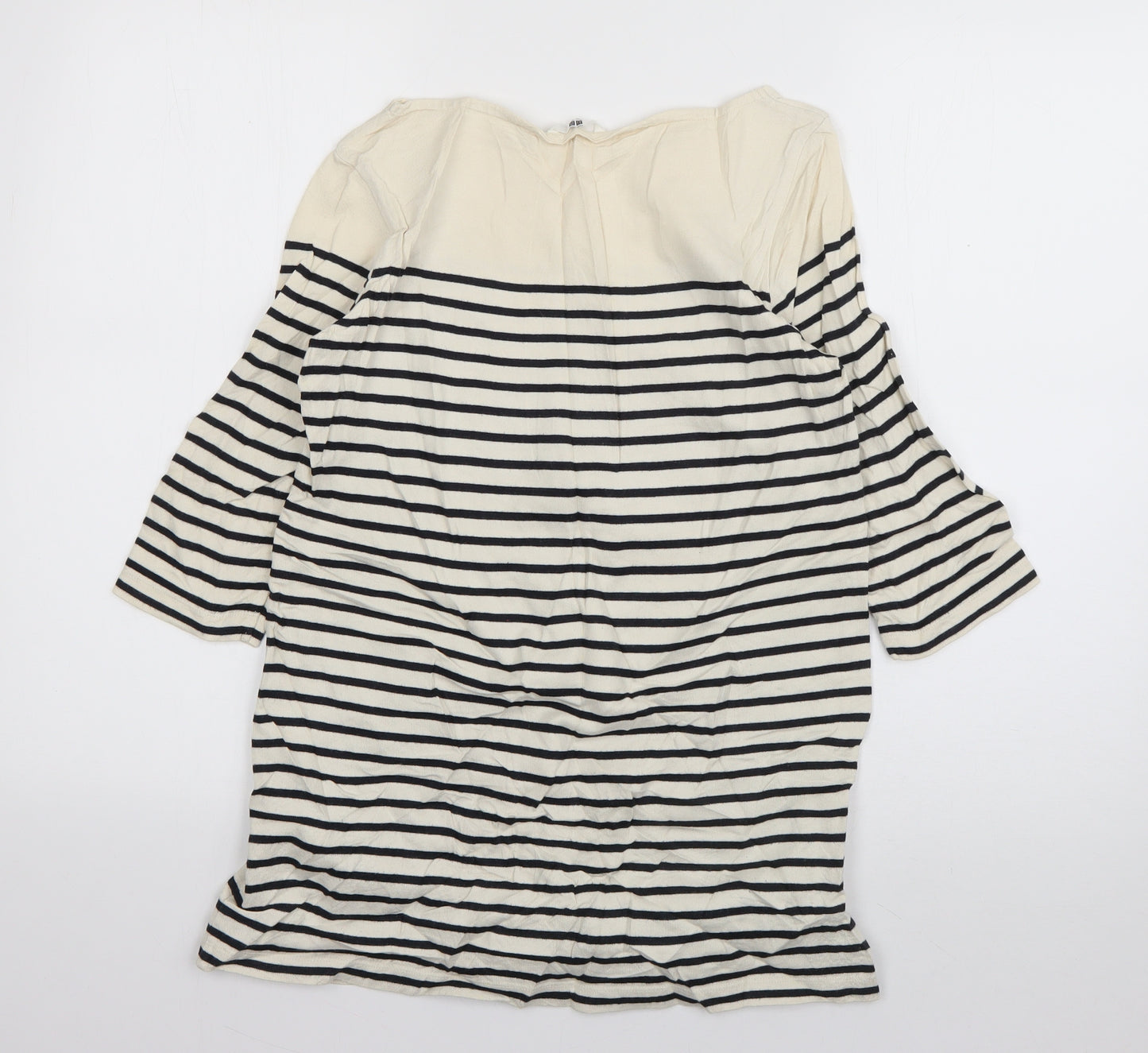 Uniqlo Womens Ivory Boat Neck Striped Cotton Pullover Jumper Size M