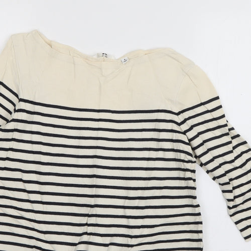 Uniqlo Womens Ivory Boat Neck Striped Cotton Pullover Jumper Size M