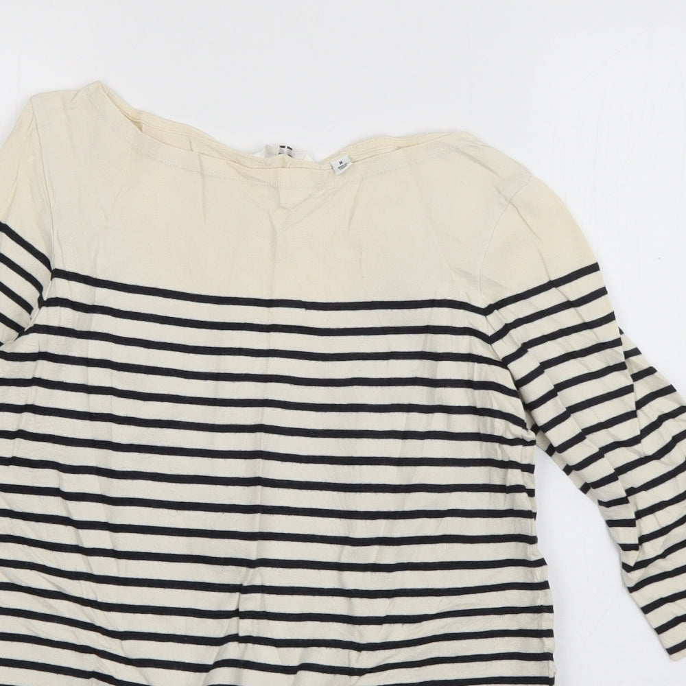 Uniqlo Womens Ivory Boat Neck Striped Cotton Pullover Jumper Size M