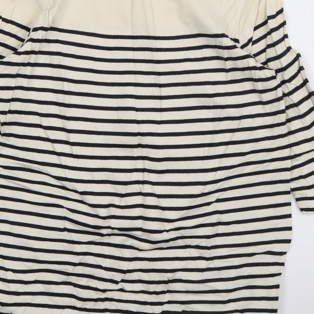 Uniqlo Womens Ivory Boat Neck Striped Cotton Pullover Jumper Size M