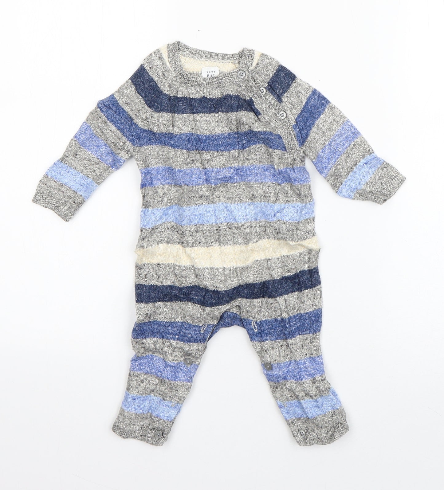 Gap Boys Grey Striped Cotton Babygrow One-Piece Size 3-6 Months  Button