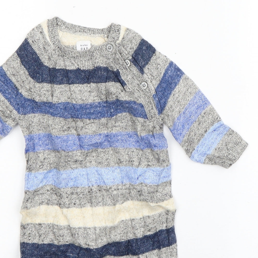 Gap Boys Grey Striped Cotton Babygrow One-Piece Size 3-6 Months  Button