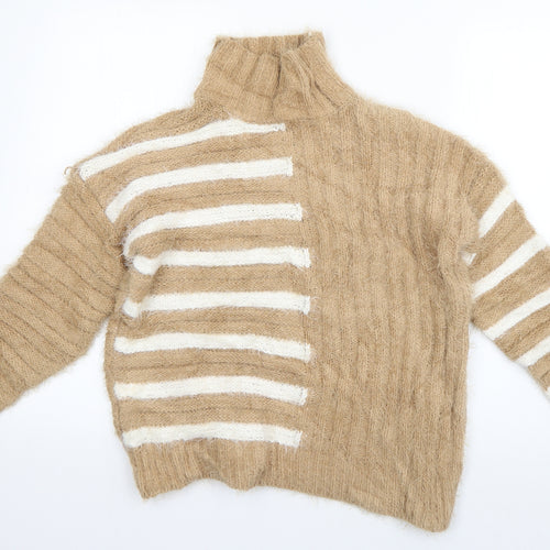 Marks and Spencer Womens Brown High Neck Striped Polyamide Pullover Jumper Size S