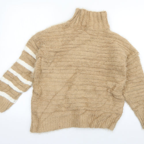 Marks and Spencer Womens Brown High Neck Striped Polyamide Pullover Jumper Size S