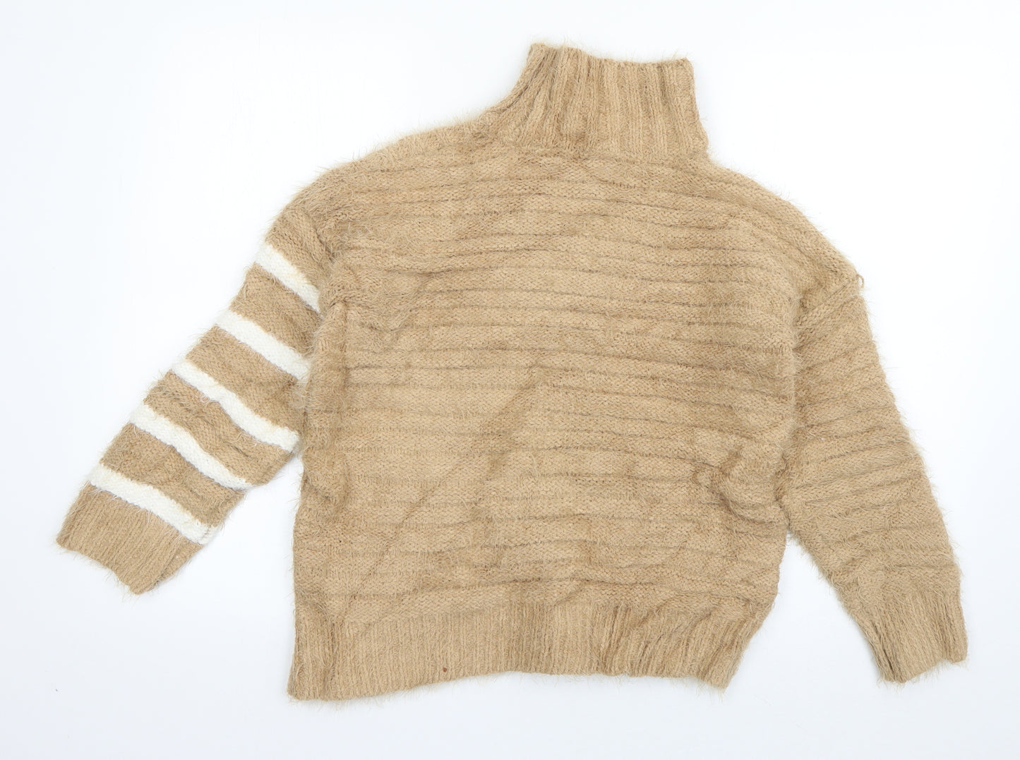 Marks and Spencer Womens Brown High Neck Striped Polyamide Pullover Jumper Size S