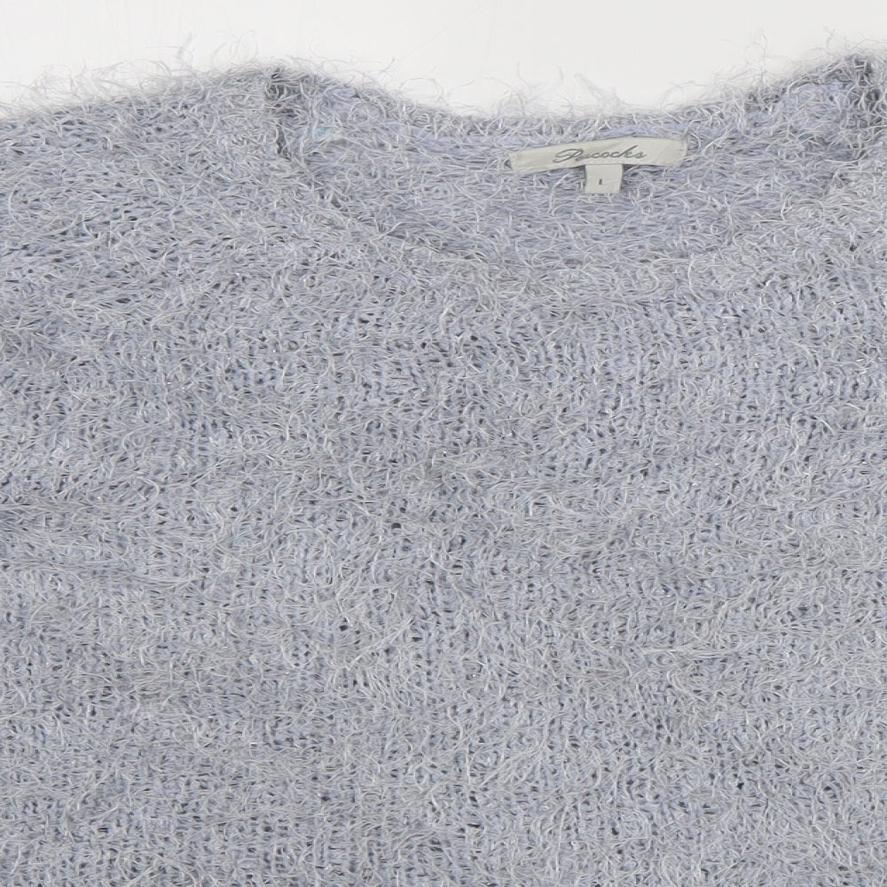 Peacocks Womens Blue Round Neck  Acrylic Pullover Jumper Size L