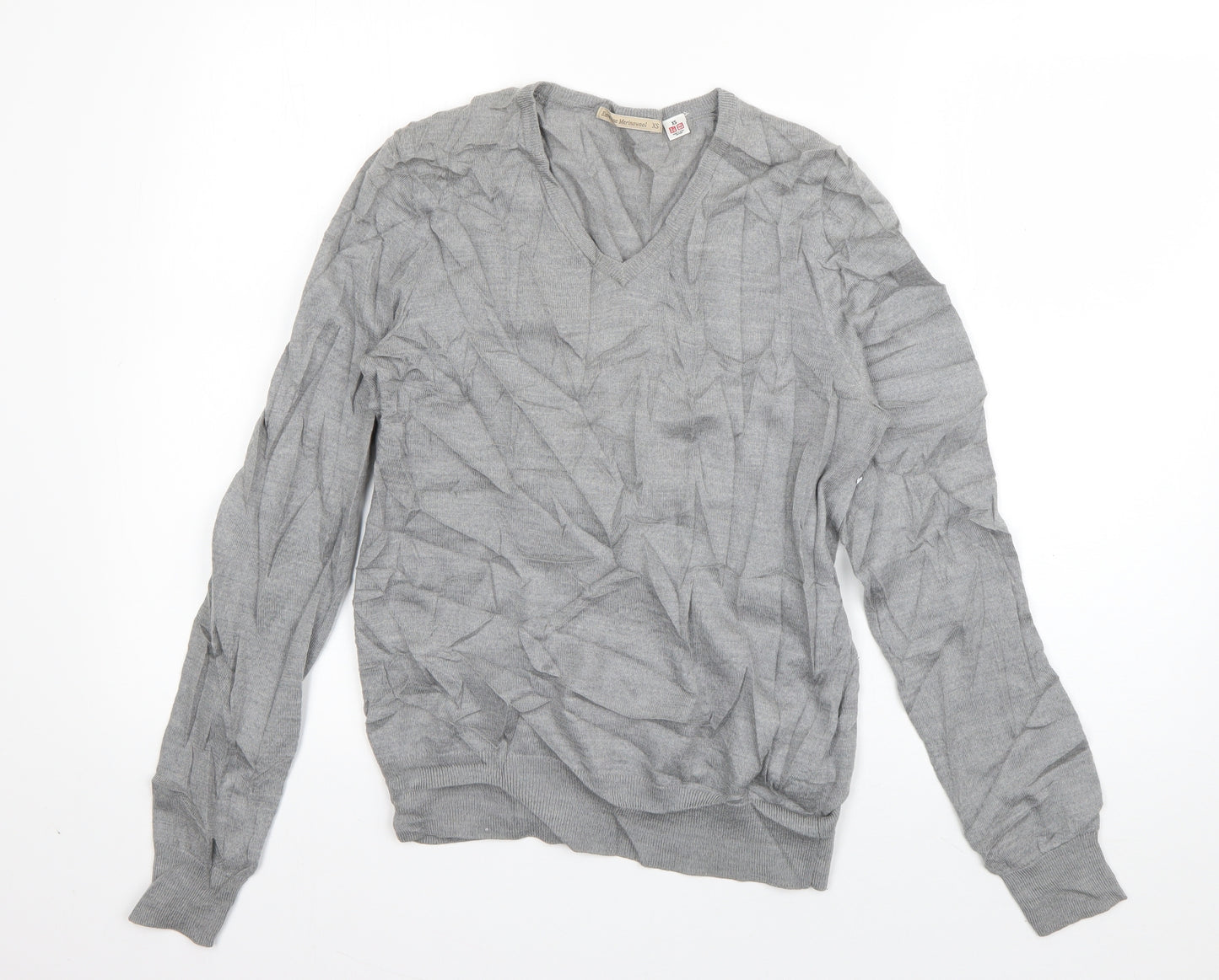 Uniqlo Womens Grey V-Neck  Wool Pullover Jumper Size XS