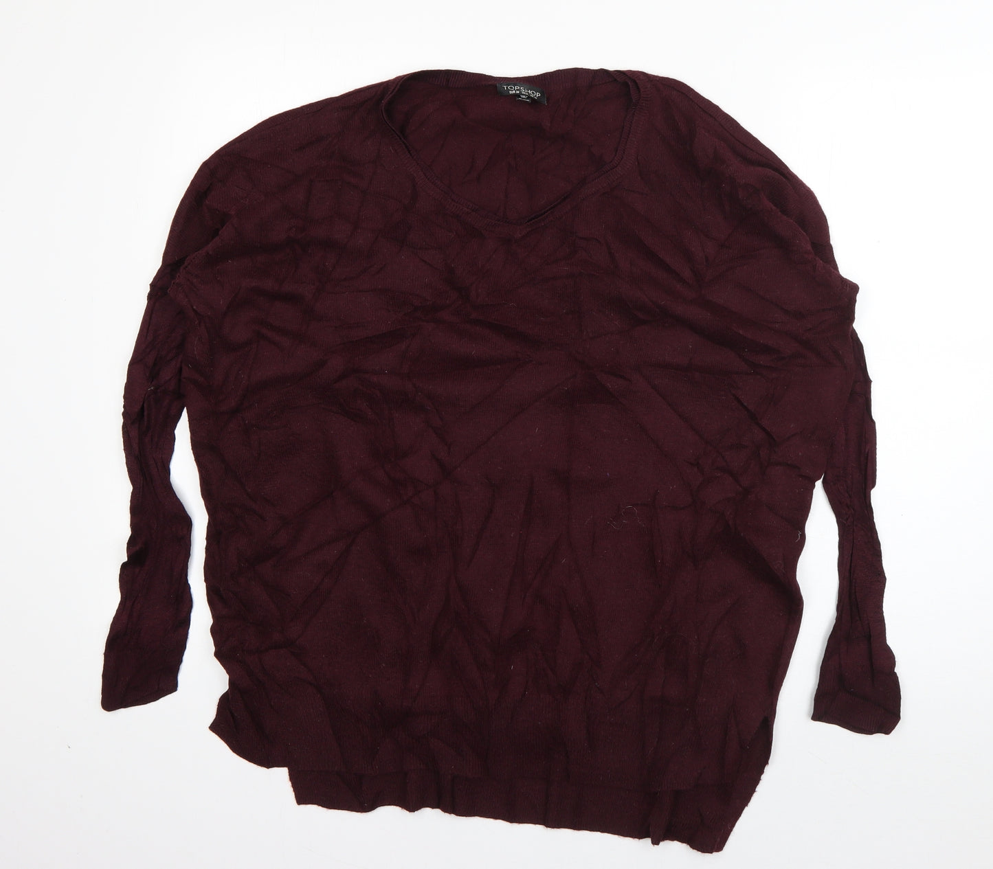 Topshop Womens Purple V-Neck  Acrylic Pullover Jumper Size 10