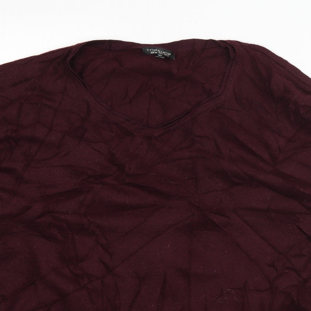 Topshop Womens Purple V-Neck  Acrylic Pullover Jumper Size 10