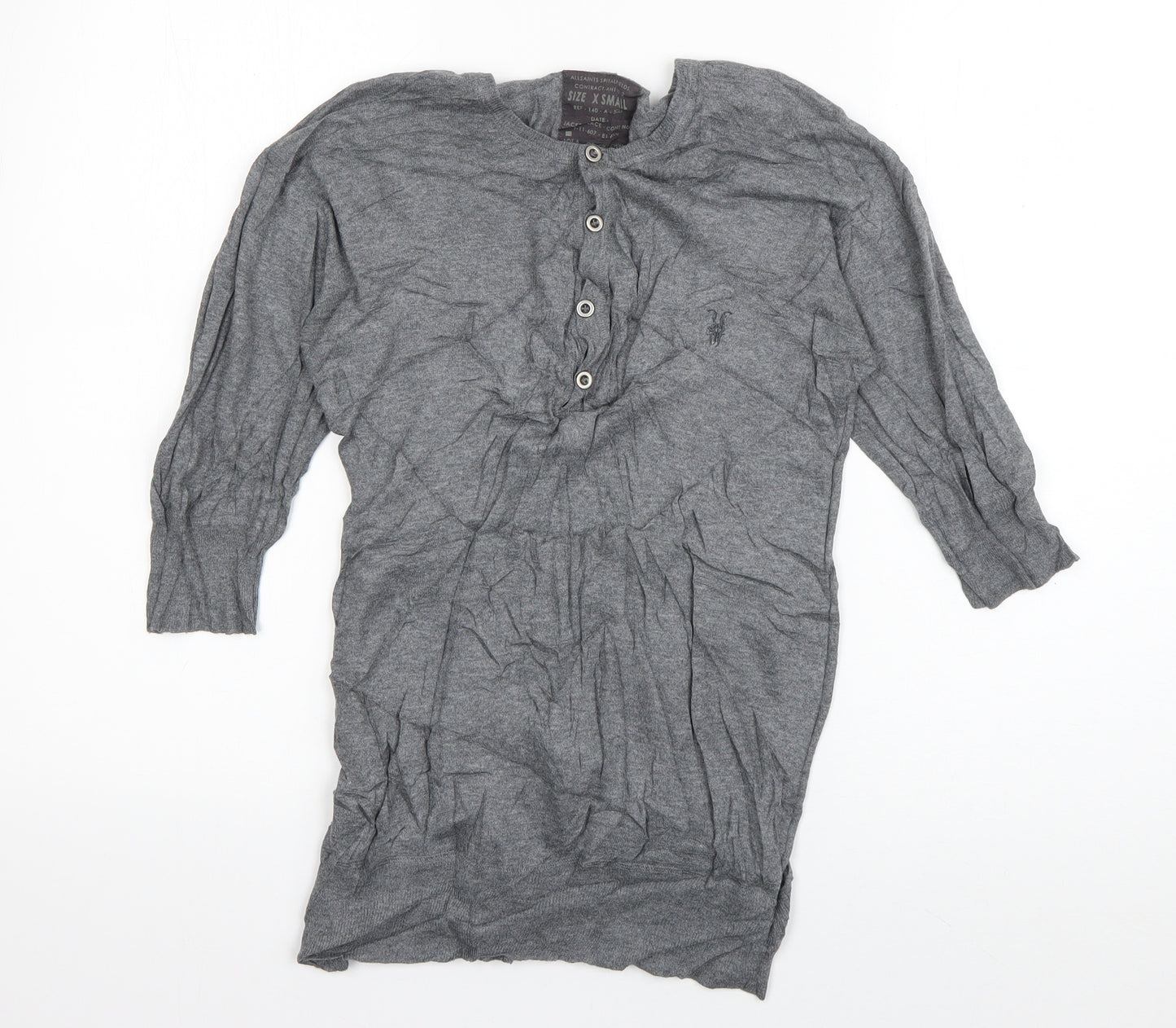 AllSaints Mens Grey  Cotton  T-Shirt Size XS Round Neck