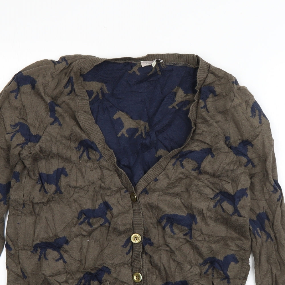 River Island Womens Green V-Neck Geometric Acrylic Cardigan Jumper Size 8   - Horse Print