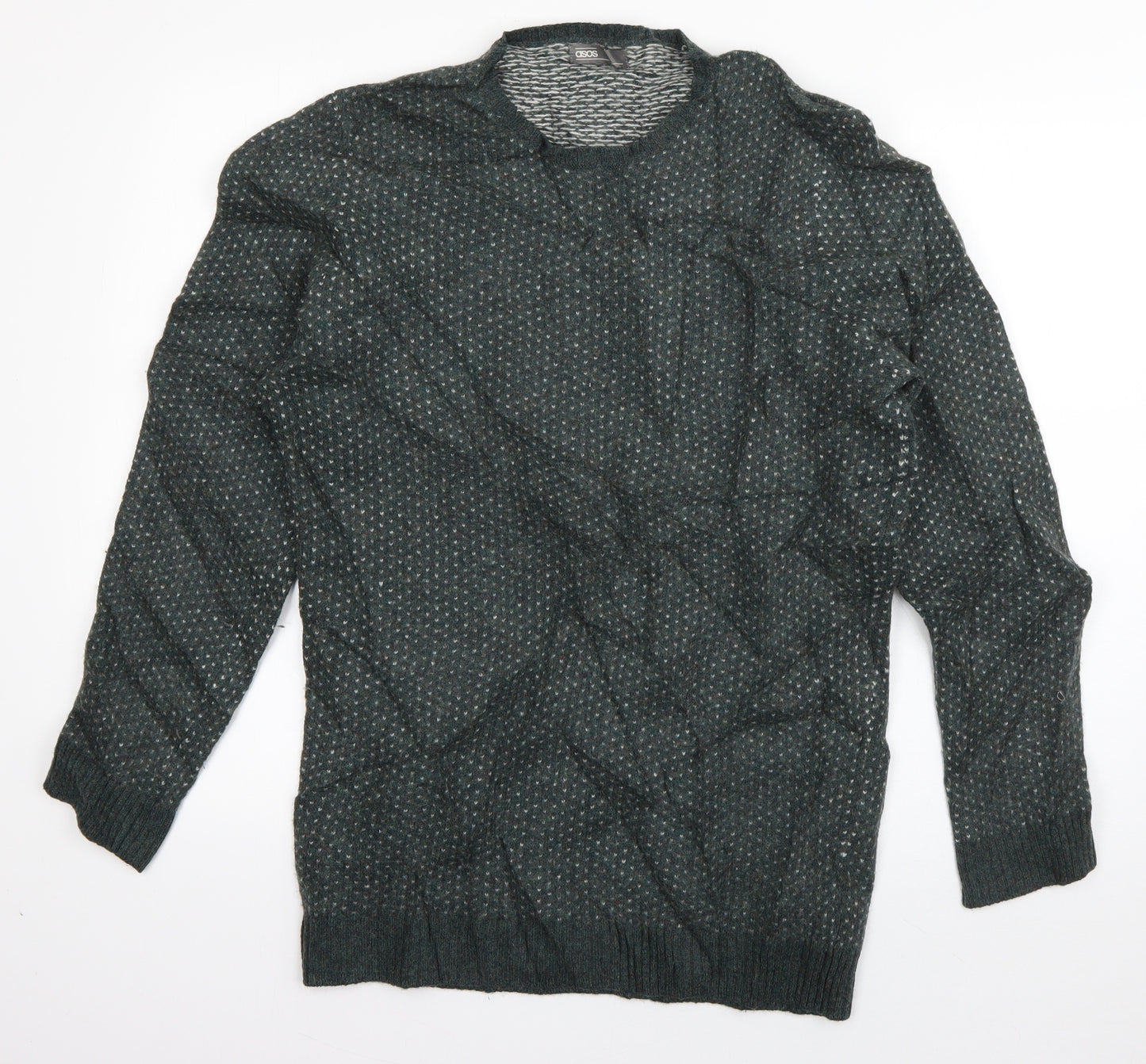 ASOS Mens Green Round Neck Polka Dot Wool Pullover Jumper Size XL