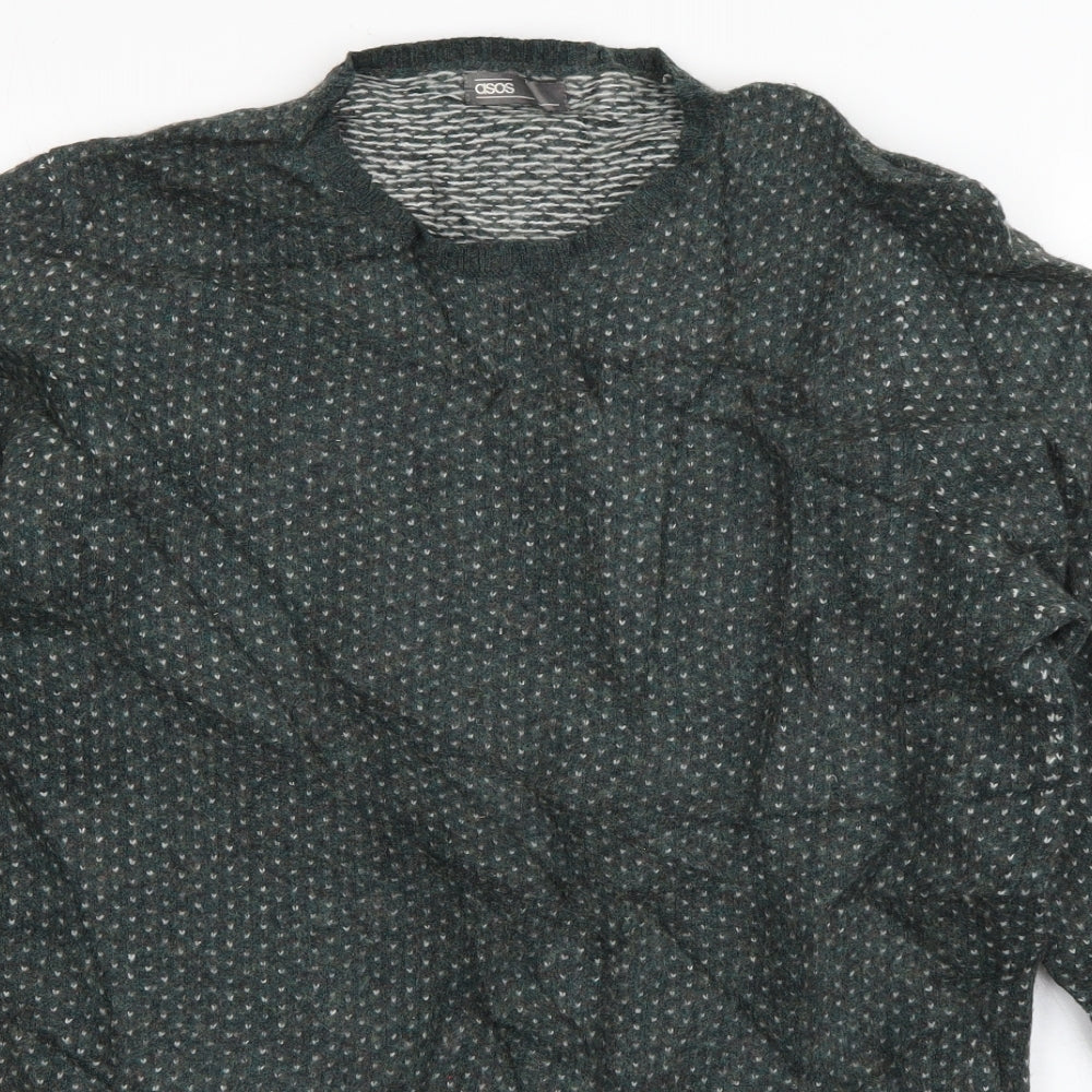 ASOS Mens Green Round Neck Polka Dot Wool Pullover Jumper Size XL