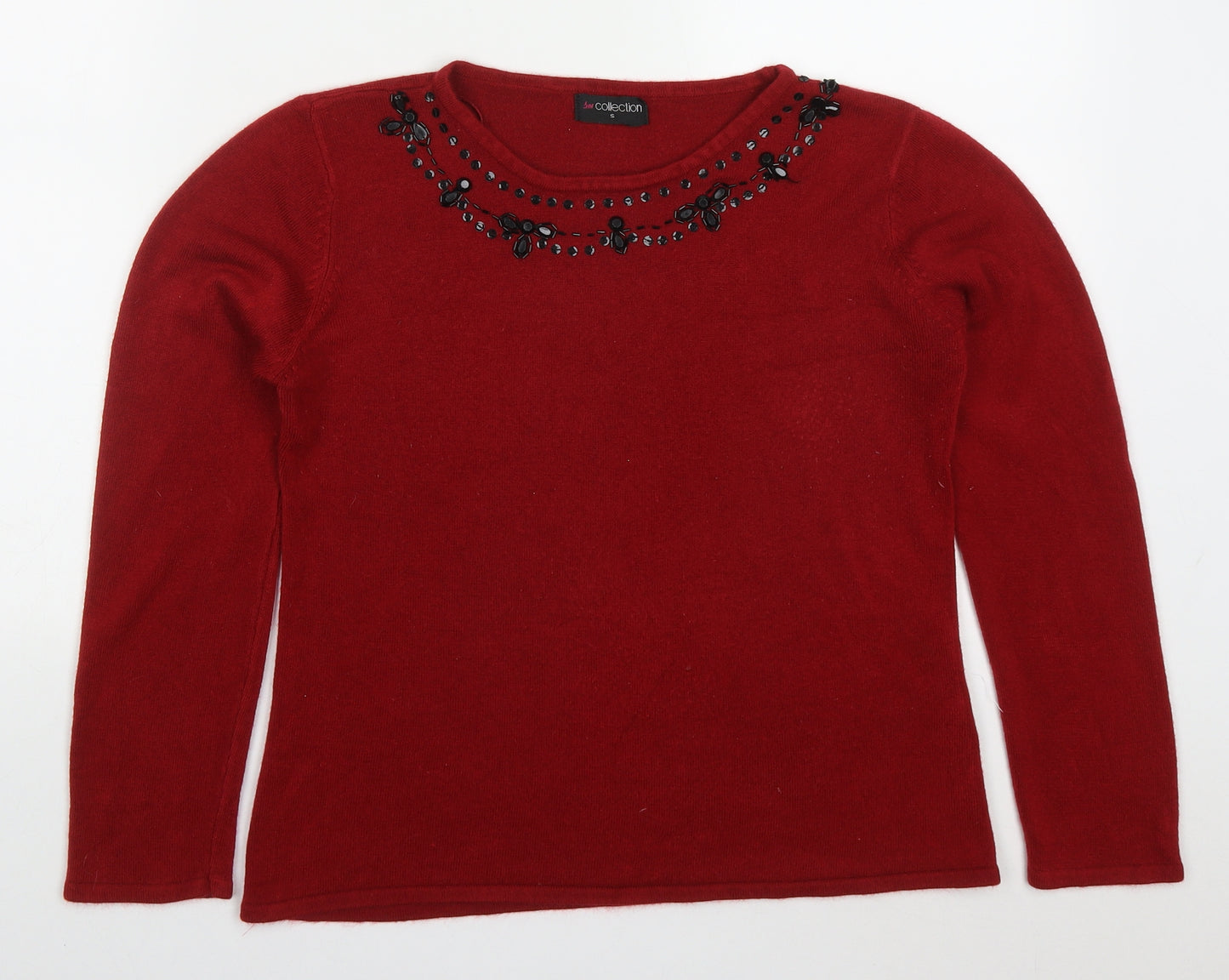 Bonmarché Womens Red Round Neck  Acrylic Pullover Jumper Size S