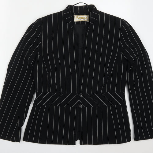 Roman Womens Black Striped Polyester Jacket Suit Jacket Size 14