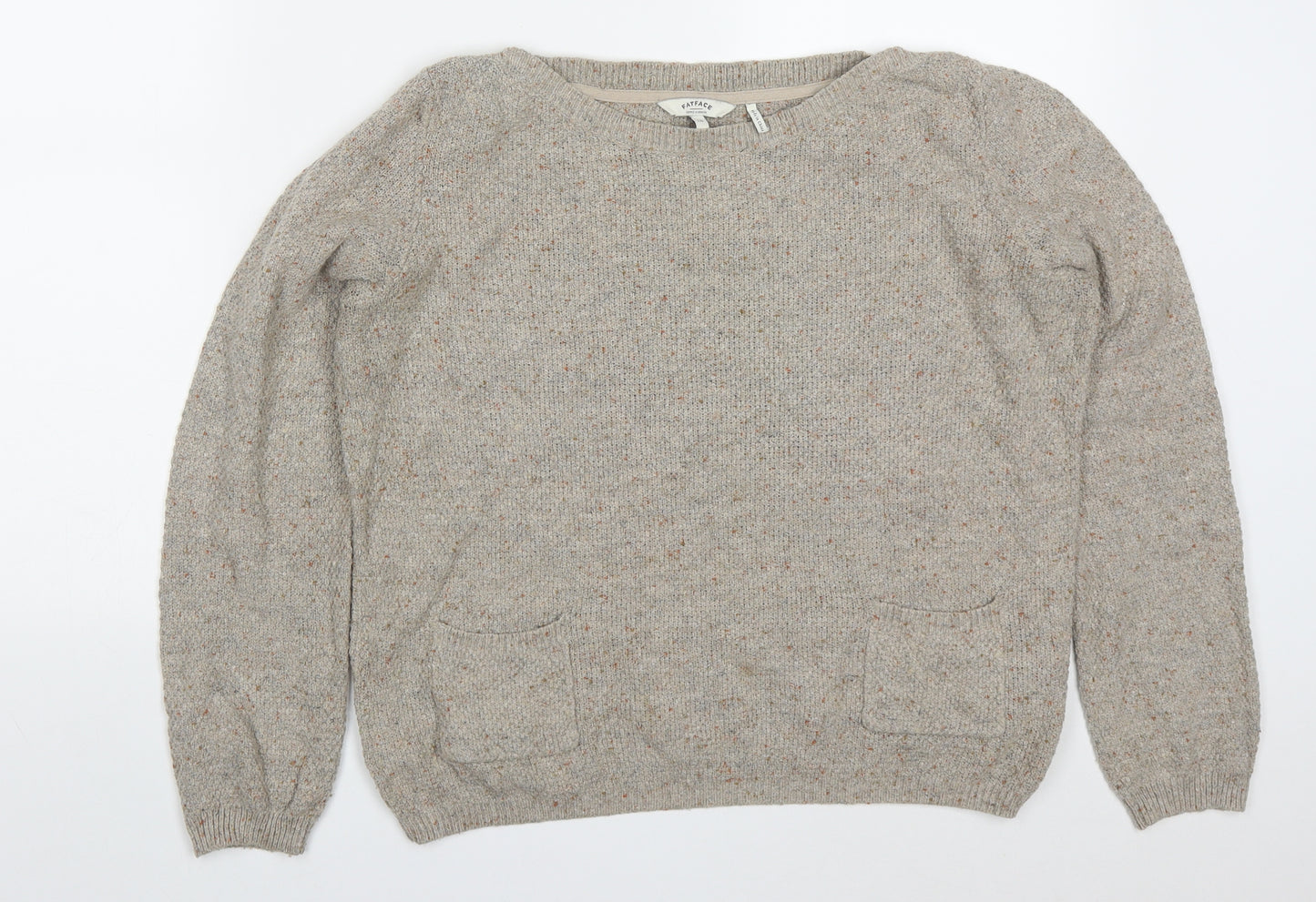 Fat Face Womens Beige Round Neck  Cotton Pullover Jumper Size 16