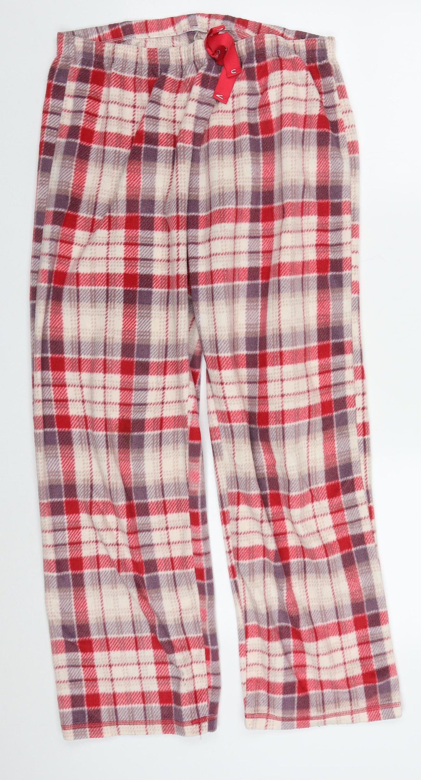 Marks and Spencer Womens Red Check Polyester Trousers  Size 12 L27 in Regular  - Pyjama Pants