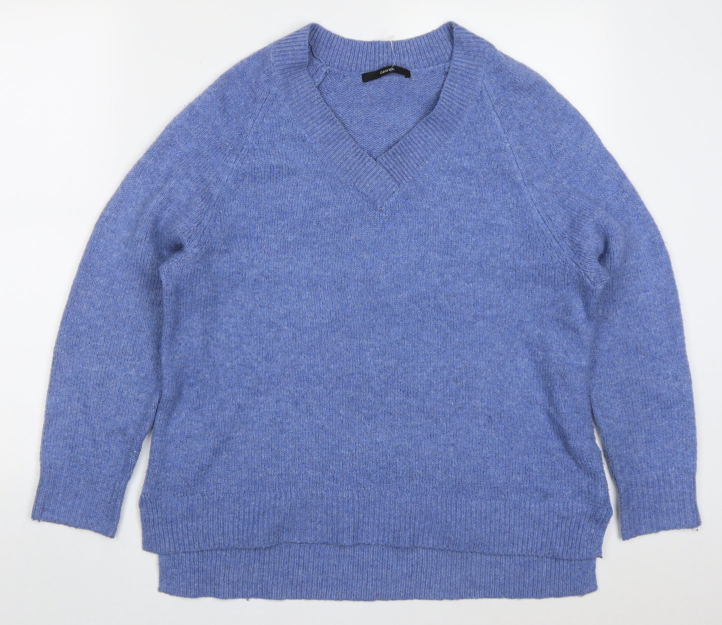 George Womens Blue V-Neck  Polyester Pullover Jumper Size M