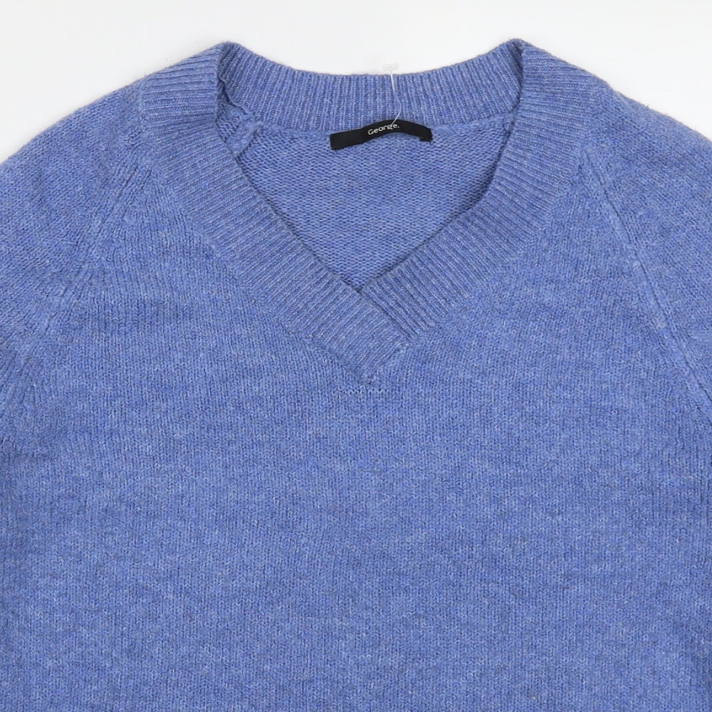 George Womens Blue V-Neck  Polyester Pullover Jumper Size M