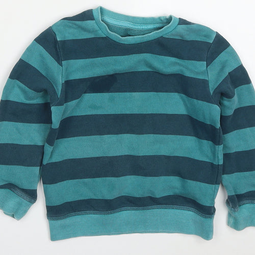 Marks and Spencer Boys Blue Striped Cotton Pullover Sweatshirt Size 2-3 Years  Pullover