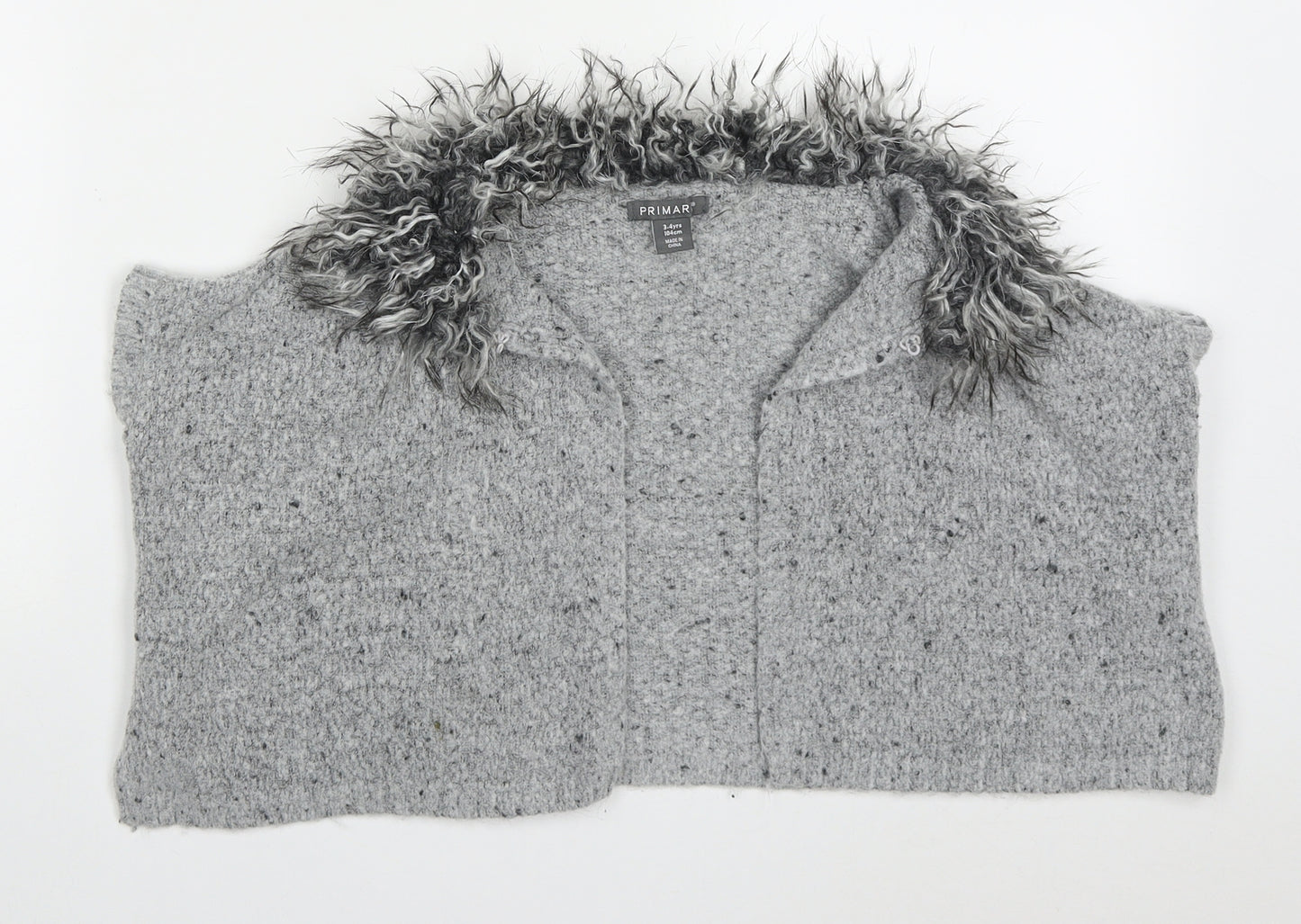 Primark Girls Grey Collared  Acrylic Cardigan Jumper Size 3-4 Years