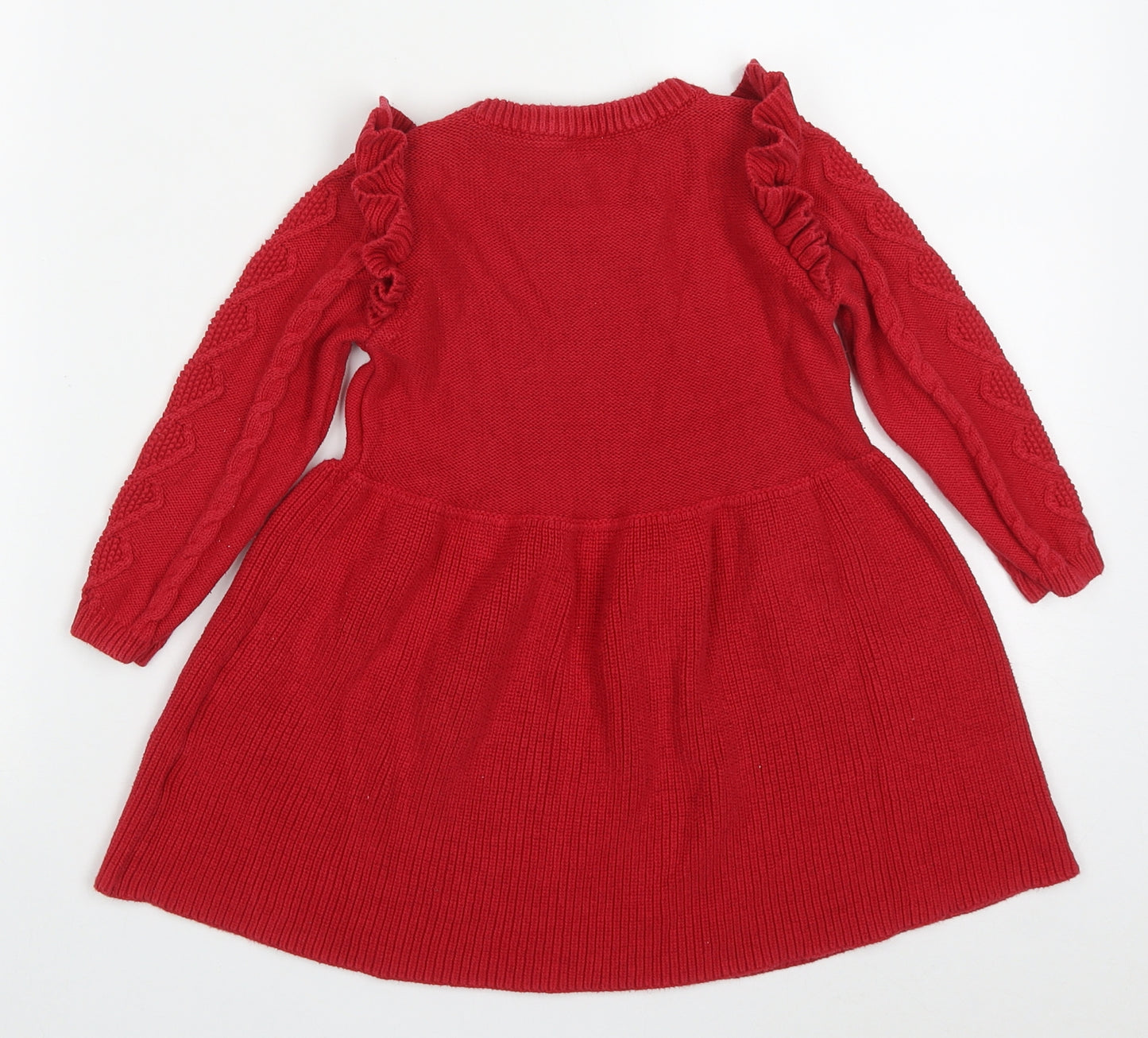 TU Girls Red  Cotton Jumper Dress  Size 3-4 Years  Round Neck Pullover